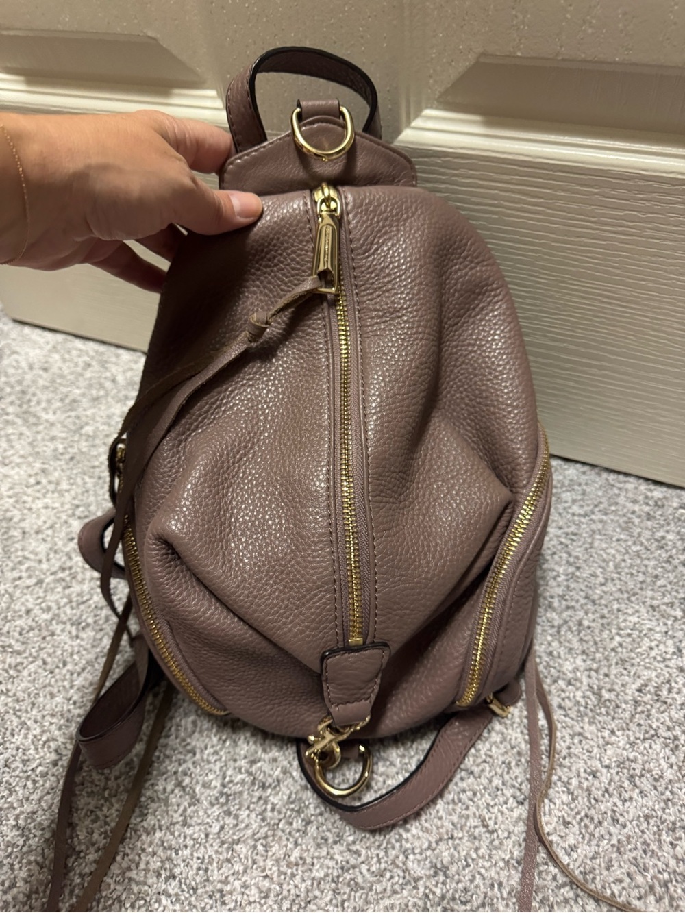 Aimee Kestenberg Taupe Leather Backpack with Gold Hardware